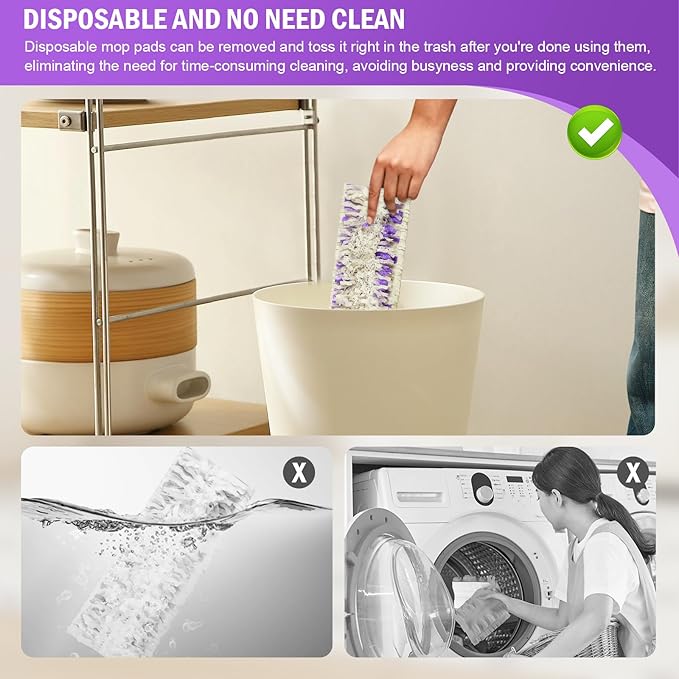 15 Pack Disposable Moping Pads Refills for Power Mop™ Multi-Surface Mop and PowerMop™ Wood Mop, Replacement Mop Pads for Floor Cleaning