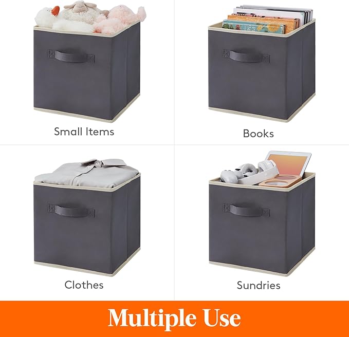 Lifewit Storage Cubes, Foldable Decorative Fabric Storage Baskets for Organizing Home Organizers with Handles for Shelves, Closet, 11 Inch Bins, 18L Gray, 16 Packs