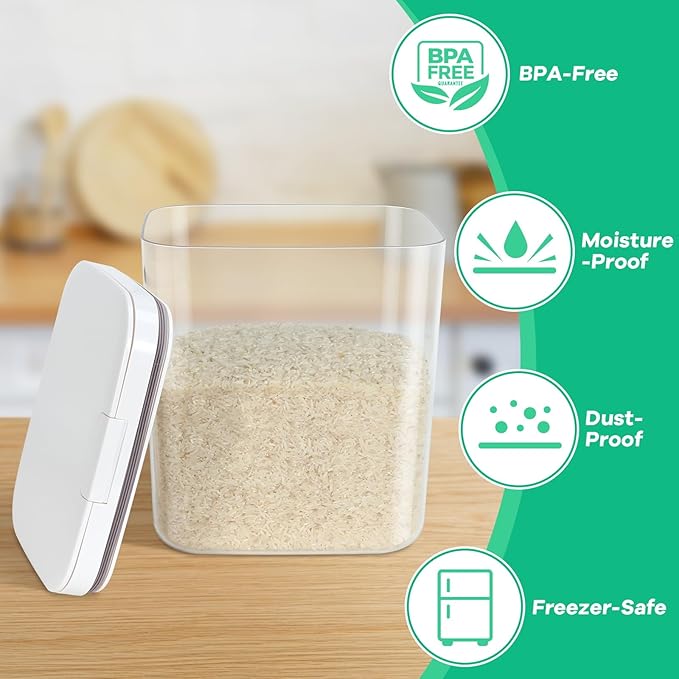 TBMAXS 2 Pack Flour and Sugar Storage Containers with One-Press Flip-up Lid, 2.1Qt + 4.75 Qt Food Storage Container for Rice, Nuts, Snack, Dog Treat, Laundry Room, Kitchen Organization