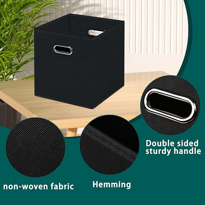 Foldable cube storage bins, Fabric Storage Box Cubes Organizer Baskets with Dual Handles for Home Organizer,Shelves,Closet,Set of 10,(Black)