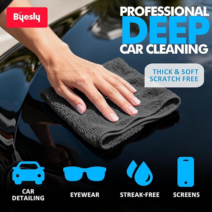 Microfiber Cleaning Cloth, 11.5x11.5 Microfiber Towels for Cars, Dishes & House, for Detailers, Chefs & Efficient Home | Scratch-Free, Lint-Free, Ultra Absorbent(Black)