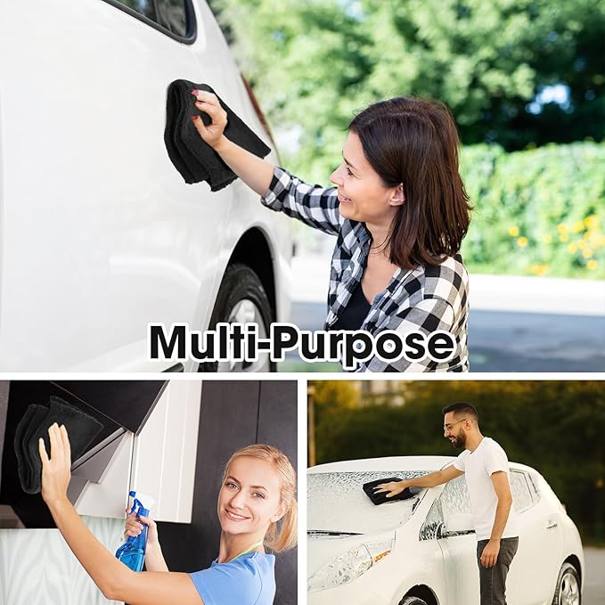 Shimeyao 30 Pcs 16 x 16 Inch Edgeless Microfiber Plush Towels for Cars Detailing Drying Wash Polishing Absorbent Cleaning Cloths, 500 GSM(16 x 16 Inch, Black, 30 Pcs)