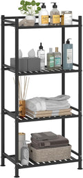 4 Tier Bathroom Storage Open Shelf Unit, Free-Standing Metal Corner Rack Shelving for Kitchen, Living Room, Hallway (Black, Wider 4 Tier)