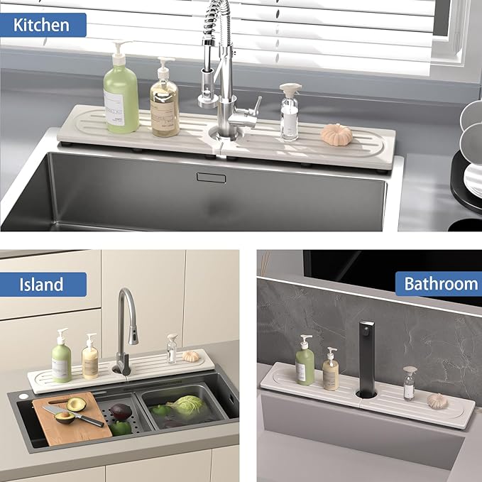 Fast Drying Kitchen Sink Splash Guard, Durable Stone Kitchen Faucet Mat, Water Absorbing Stone Tray for Sink, Diatomite Faucet Mat for Kitchen Sink, Stone Drying Mat for Kitchen and Bathroom Counter