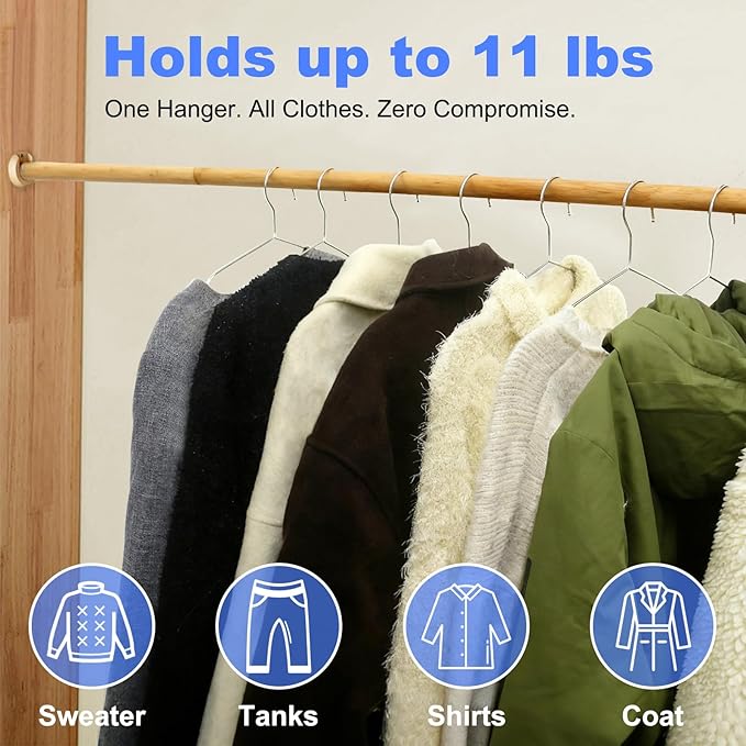 Clothes Hangers 50 Pack Heavy Duty, Ultra Slim Coat Hangers Space Saving, Non Slip Wire Metal Hanger Stainless Steel Hangars for Suit Skirts Pants Bra Closet Organizer Dorm Room Essentials 16.2 Inch
