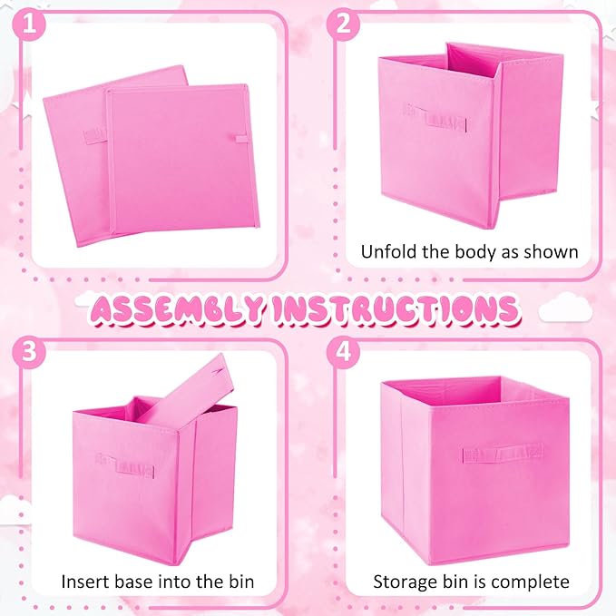 Yinder 12 Pcs Cube Storage Bin Pink 11'' Storage Bins for Playroom Decor Colorful Bins for Kids Foldable Baskets for Nursery Organizer Boxes Fabric Boxes
