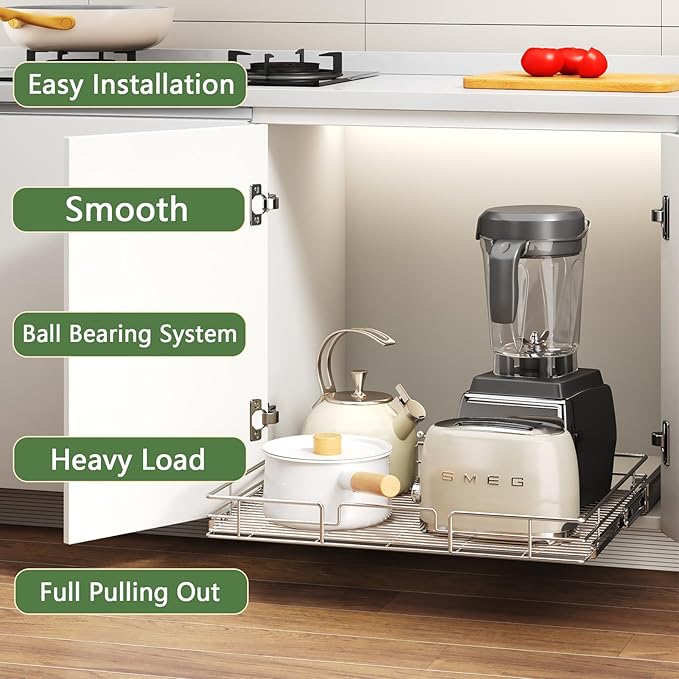 MODCART Pull Out Cabinet Organizer 28½" W x 21½" D, Heavy Duty Cabinet Pull Out Shelves, Slide Out Drawers Organization for Kitchen Cabinets Bathroom