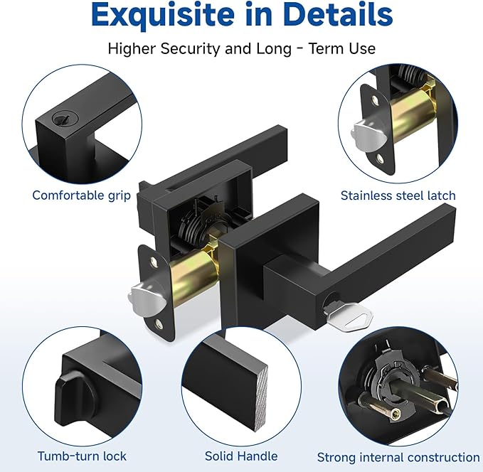 Estmoon Entry Door Handle, Black Door Knob with Lock and Key, Entrance Front Door Lock Heavy Duty Keyed Exterior Door Knob for Bedroom, Bathroom, Front Door, Office, 1 Pack