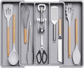Lifewit Utensil Organizer for Kitchen Drawers, Expandable Cooking Utensil Tray, Adjustable Cutlery Silverware Flatware Holder, Plastic Spatula Tools Storage Divider, 13-22 x 15", Gray