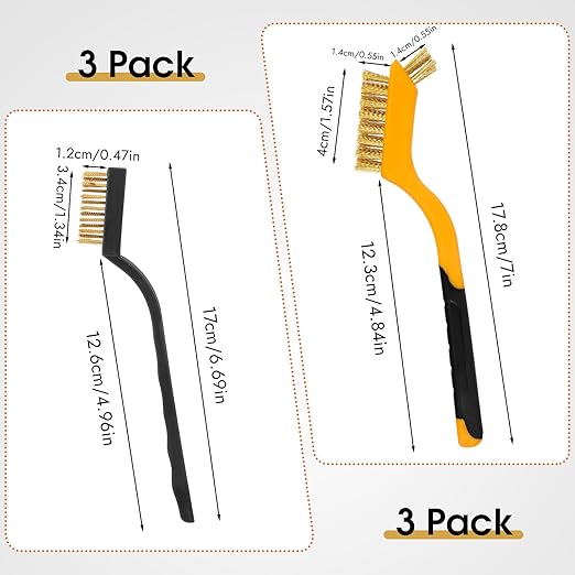 6 Pieces Wire Brushes Set, Small Metal Brass Brush, Stainless Steel Brush, Nylon Brushes for Cleaning Metal Rust and Paint Removal (Yellow+3 Mixed Color, L)