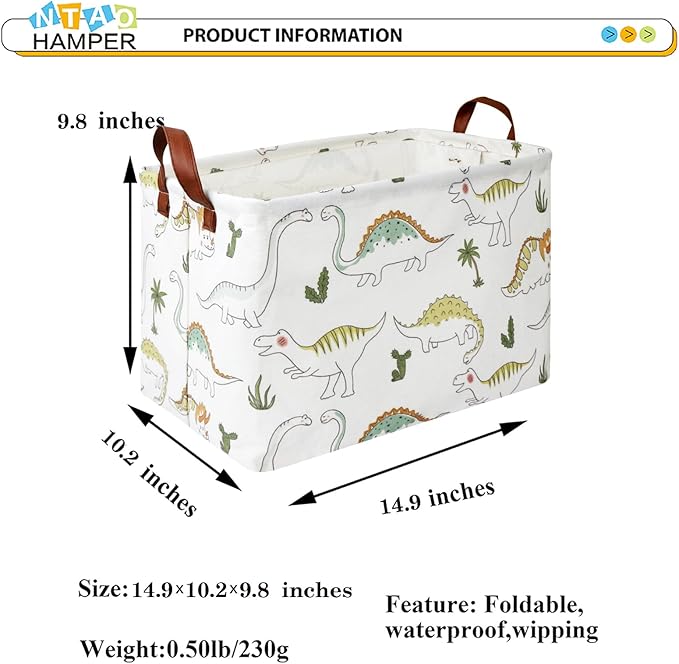Rectangular Dinosaur Basket, Books Box, Storage Trunk, Gift Basket, Room Decor(Light Dinosaur)