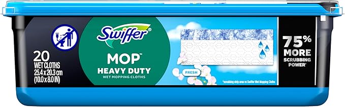 Swiffer Sweep + Mop, Wet Pads Refill, Floor Cleaner, Cleaning Cloths, Heavy Duty, Fresh, 20ct