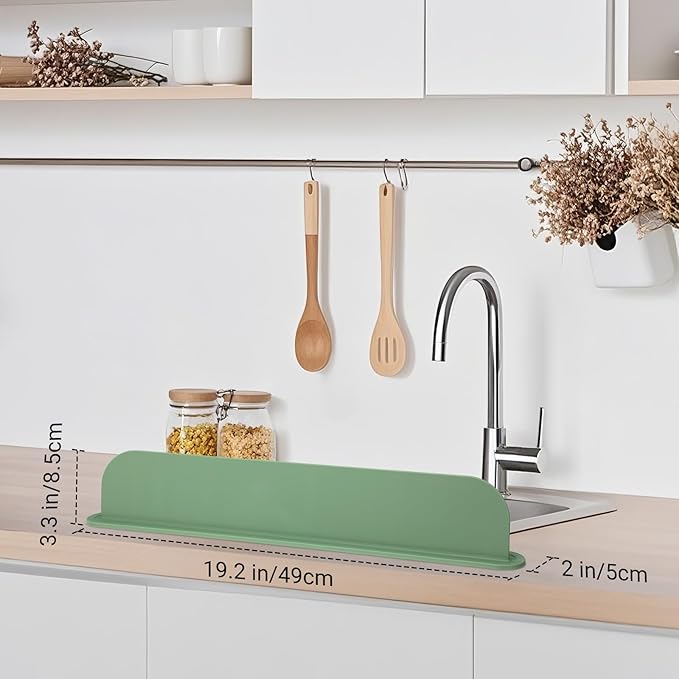 19.29 inch Silicone Sink Splash Guard, Splash Guard for Kitchen Sink Area, Backsplash Protector for Kitchen Countertop & Bathroom Bathtub with Non-Slip Strong Suction, Sage Green