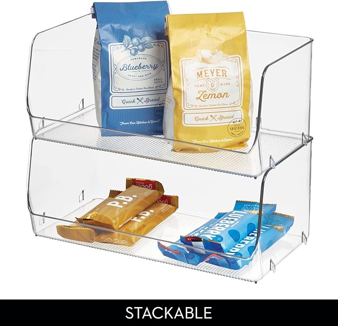 iDesign Wide Stackable Open-Front Storage Bin for Kitchen and Pantry, Clear, Made in USA