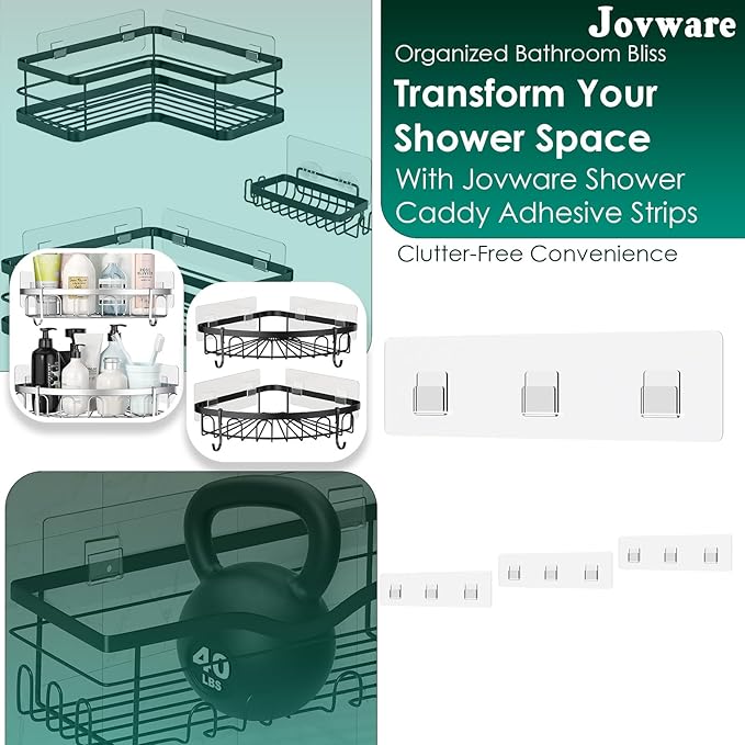 Shower Organizer - Adhesive Replacement Hooks 4 Pack Transparent Strong for Bathroom/Kitchen
