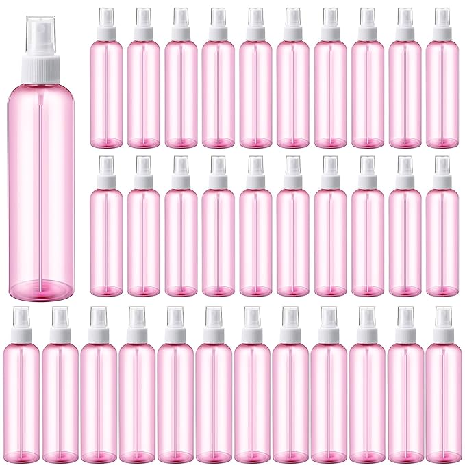 Eccliy 32 Pcs 8 oz Spray Bottles Fine Mist Cleaning Bottles Clear Empty Plastic Travel Sprayer Refillable Sprayer with Cap for Cleaning Solutions Oils Travel Perfumes(Pink,Clear)