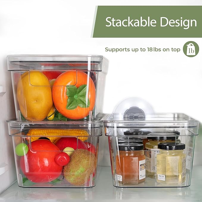 MOONEDGE Clear Plastic Storage Bins with Lids and Handles – Stackable Organizer Containers for Fridge, Kitchen, Pantry, Bathroom, Closet, Laundry Room, Office – 2 Pack (10×6×5 in)