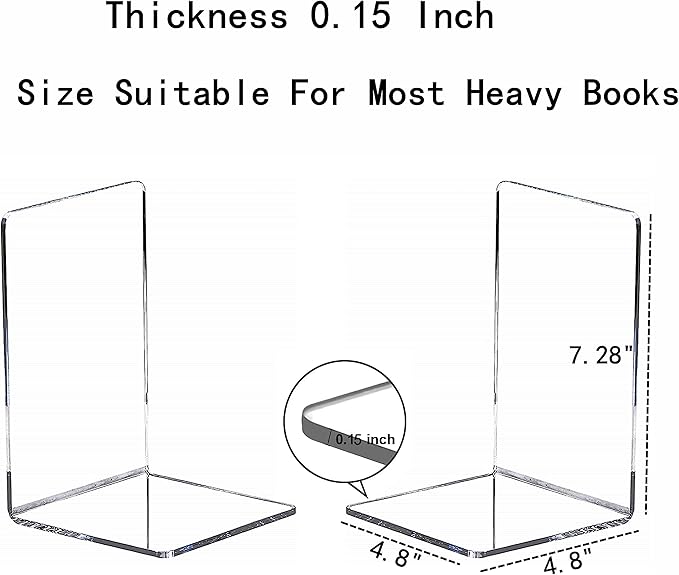 Clear Bookends for Heavy Books,8pcs Acrylic Book Shelf Organizer for Desk,Plastic Heavy Duty Book Holders Standand Invisible Bookshelf Dividers Decorative,Suitable for Office Home Weighted Bookends
