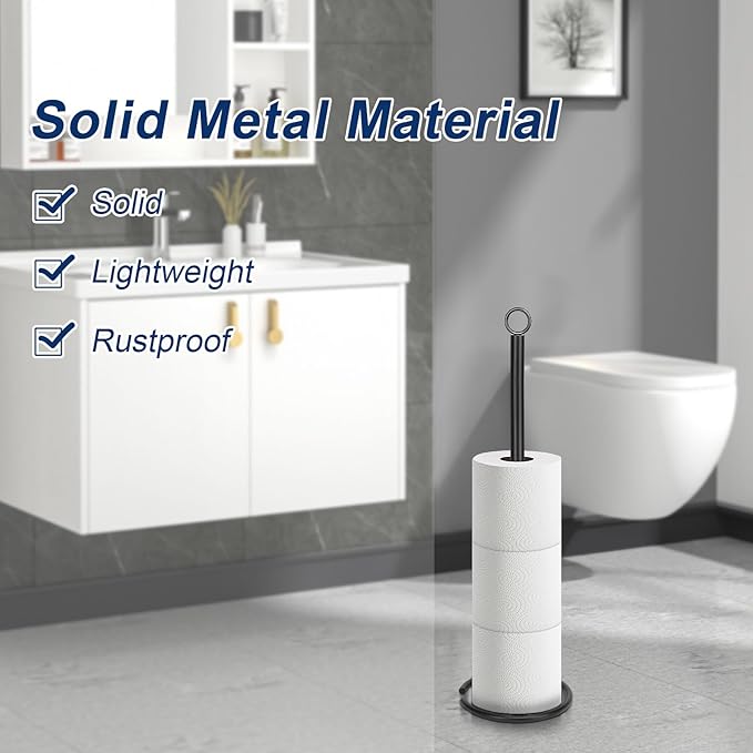 NearMoon Bath Toilet Paper Holder Stand, Freestanding Tissue Paper Storage with Reserve, Space Toilet 4 Rolls Holder for Bathroom/Kitchen Countertop-All Metal (3 Pack, Matte Black)