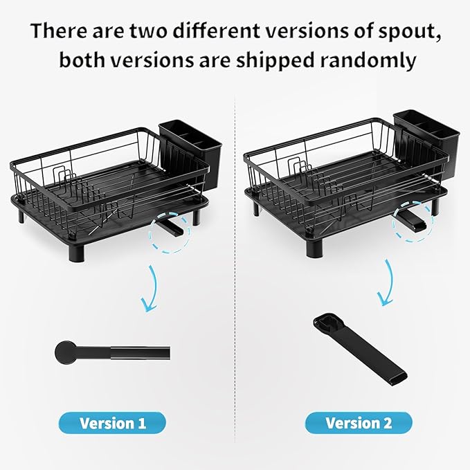 Dish Drying Rack, Stainless Steel Space-Saving Dish Rack, Dish Racks for Kitchen Counter, Kitchen Dish Drainers with Removable Utensil Holder,New Drain Outlet,Plate Rack and Drainboard, Black