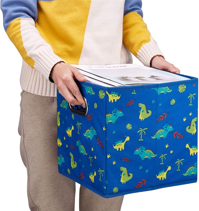 10.5 inch Storage Cubes Dinosaur Decor Storage Bins Blue Fabric Storage Boxes Foldable Storage Basketes Collapsible Cube Inserts for Cube Organizers Drawer,QY-SC13-3