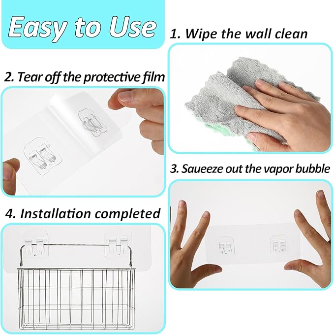 cobee 8 Pcs Shower Caddy Adhesive Replacement, Shower Adhesive Hooks Wall Hooks, Transparent Strong Adhesive Hooks, No Drilling Wall Mount Hooks for Shower Caddy Shelves Rack(4 Pcs Set)
