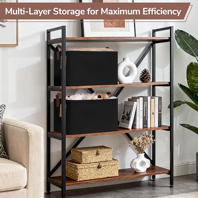 CHICVITA 4 Pack Large Storage Baskets for Shelves, Collapsible Shelf Baskets for Organizing, Fabric Closet Organizers and Storage Bins with Metal Frame, 16.8" x 11" x 9.8", Black