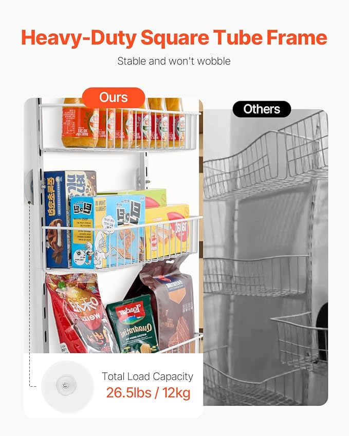 VEVOR Over the Door Pantry Organizer, 8-Tier Pantry Organization and Storage, Heavy-Duty Steel Hanging Spice Rack, Adjustable Wall Seasoning Shelves, for Home Kitchen Laundry Room Bathroom, White