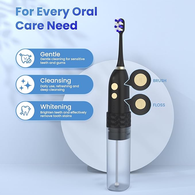 Electric Toothbrush with Water flosser, 2 in 1 Teeth Cleaning Kit, Toothbrush and Water flosser Combo, 25-Day Battery, Travel Toothbrush with Water Bottle(Black)