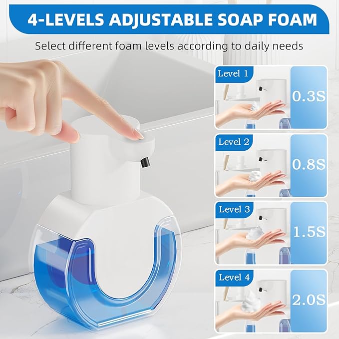 Automatic Soap Dispenser Touchless,Rechargeable Foaming Soap Dispenser,15oz/420ml Smart Hand Soap Dispensers,4-Level Adjustable,Wall Mount for Bathroom Kitchen Dish Soap,Hands-Free