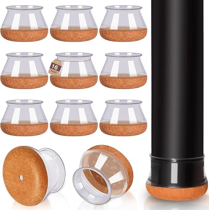 Chair Leg Floor Protectors Round Chair Leg Protectors for Hardwood Floors Silicone Caps Felt Furniture Pads Covers Anti-Scratch Reduce Noise 16 Pack Clear Round X-Large Fit 1-5/8" to 2" (40-50mm)