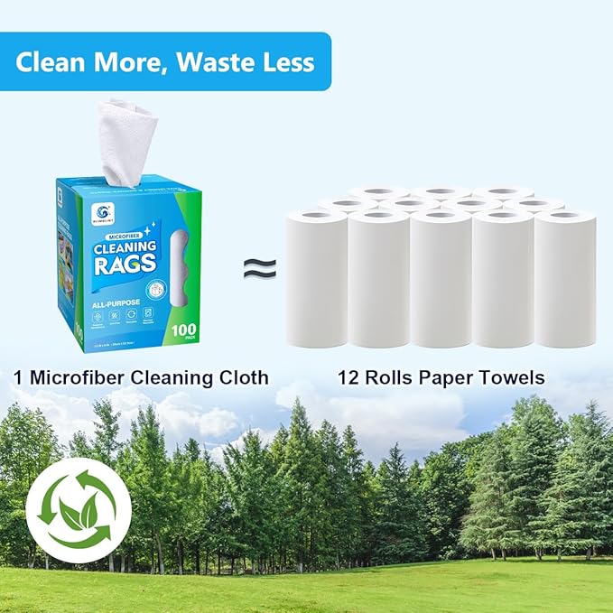 GLIMGLINT White Microfiber Cleaning Cloth, 100 Pack Cleaning Rags, Lint-Free, Ultra Absorbent Reusable Paper Towels for Home, Kitchen, Car, Garage or Shop, Dish Rags, 11" x 9"