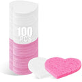100-Count Compressed Facial Sponges for Estheticians Heart Shape Natural Cellulose Sponge Cosmetic Spa Sponges for Face Cleansing, Massage, Pore Exfoliating, Mask, Makeup Removal, White+Pink