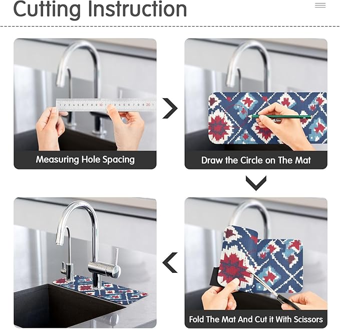 Kitchen Sink Splash Guard 1 PC 14.7 Inch Sink Faucet Mat Splash Guard for Bathroom Countertop Water Absorbent Foldable Cuttable Soft Washable Vintage Blue Floral Patriotic