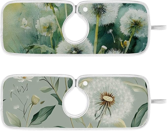 Sink Faucet Absorbing Mat Kitchen Sink Splash Guard Splash Faucet Drip Catcher for Bar RV Bathroom 2PCS 30x5.5in Sage Green Dandelion