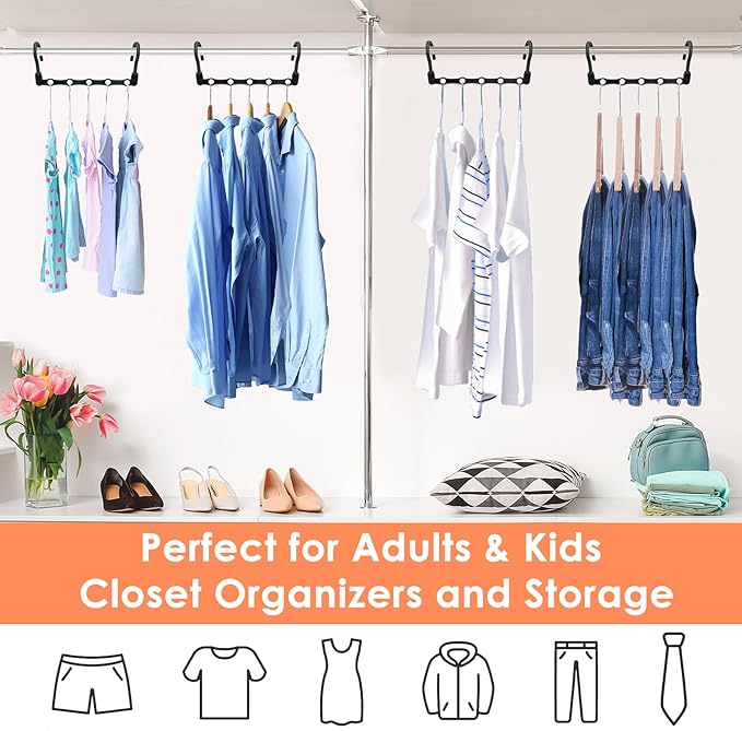 College Dorm Room Essentials, Magic Hangers Space Saving Clothes Hanger, Closet Organizers and Storage for 30 Heavy Clothes, Smart Space Saver Sturdy Plastic Hangers with 360° Rotating Hooks, 6 Pack