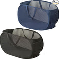 Rubruan 2 Piece Popup Mesh Laundry Basket Durable Handles Collapsible Laundry Baskets Folding Clothes Pastic Hamper for Laundry Room College Dorm (Black/Navy Blue)
