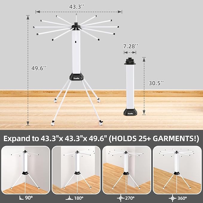 fendia Clothes Drying Rack Foldable & Collapsible Drying Racks with 4-Leg Octopus Design, Large Capacity Space Saving Indoor Drying Rack for Bedroom,Balcony,Laundry for Indoor/Outdoor Use (White)