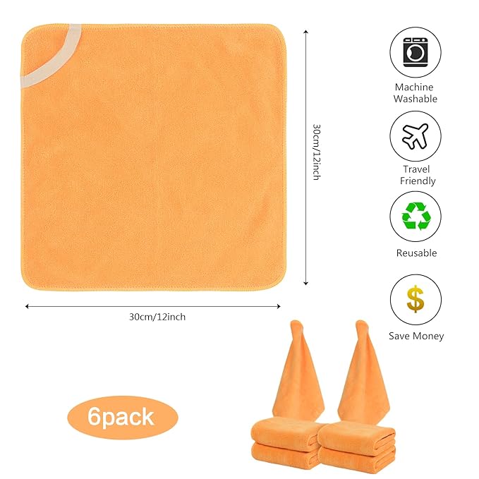 SINLAND Microfiber Facial Cloths Fast Drying Washcloth 12inch x 12inch Absorbent Face Wash Cloth Soft Makeup Remover Cloths