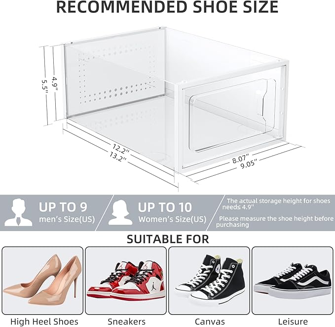Elechomes Shoe Boxes Clear Plastic Stackable 18 Pack Premium Shoe Organizer Storage for Closet Foldable Shoe Rack Containers Sneaker Display Case Holder Shoe Bin Entryway Drawers Gifts