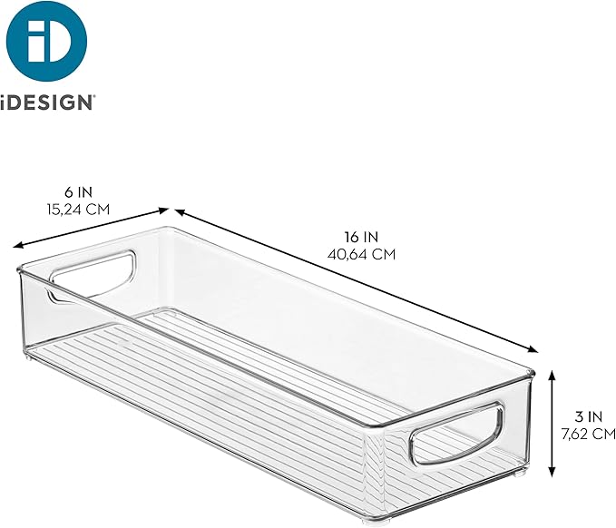 iDesign Slim Extra Long Clear Storage Bin, Narrow Stackable Organizer for Kitchen or Pantry, 2-Pack