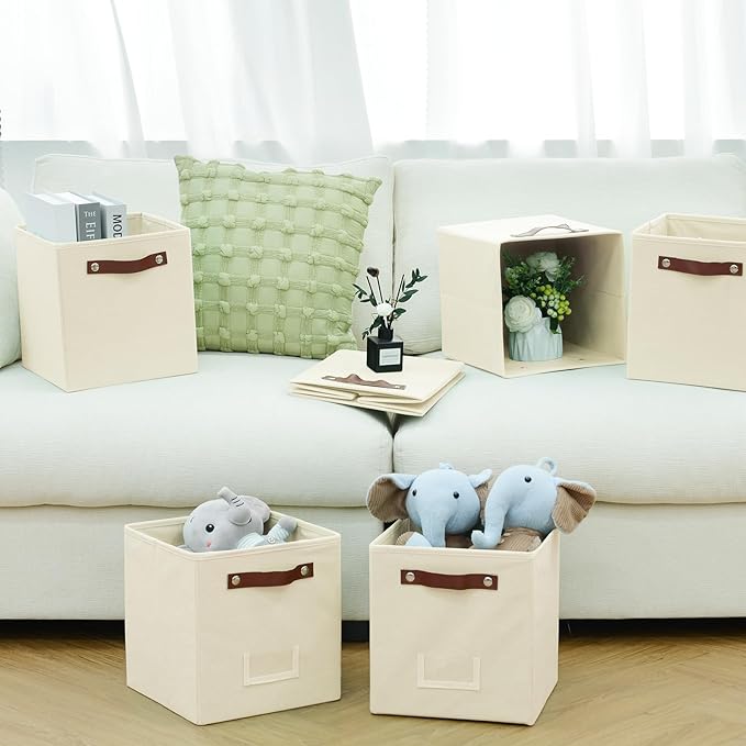 6-Pack Storage Cubes with Handles & Label Holders Basket, Closet Cube Home Organizer Bins(Beige, 10.5*10.5*11 inch)