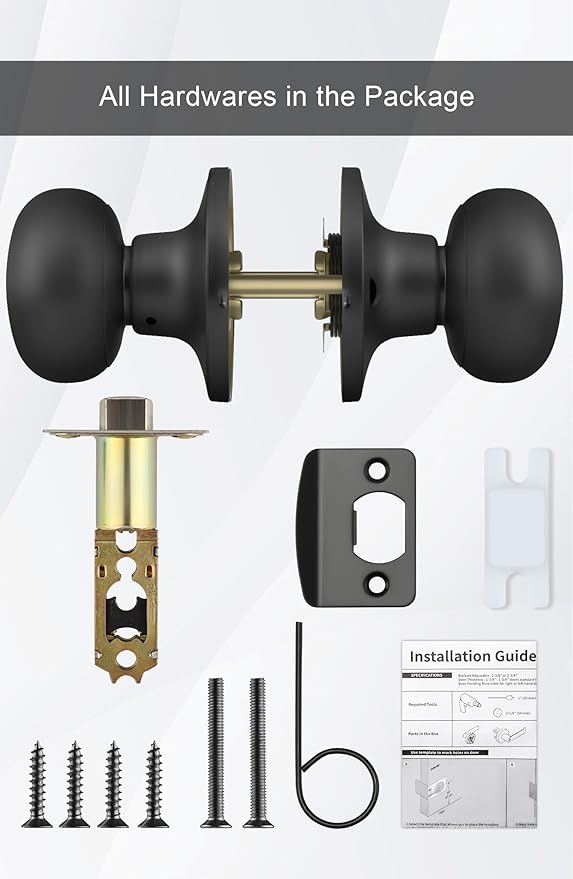 Goldenwarm Black Closet Door Knobs, Passage Door Knobs, Matte Black Door knob Without Lock for Hallway, Closet(1 Pack)