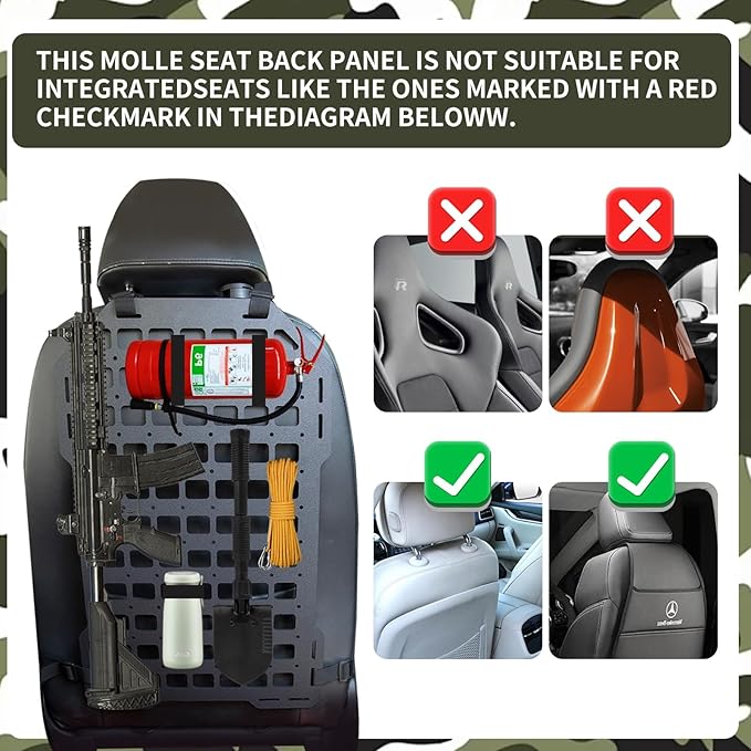 Tactical Car Seat Back Organizer, Molle Panel for Truck, ABS Engineering Material Molle Seat Back Organizer with 1 Molle Pouch for Easy Storage and Accessories Management