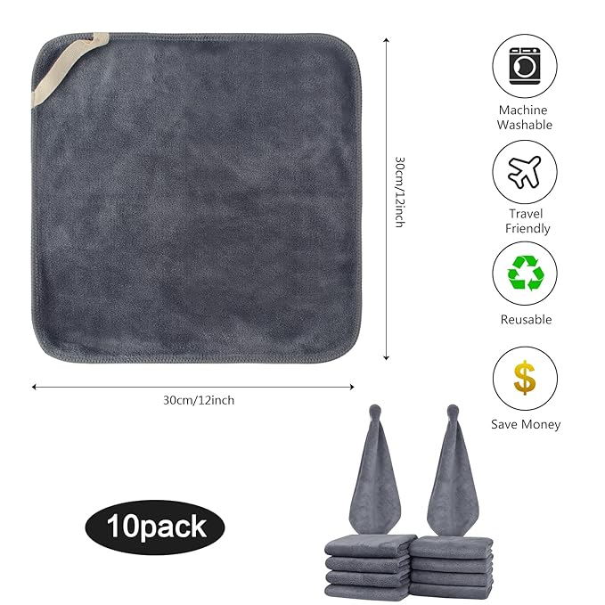 SINLAND Microfiber Facial Cloths Fast Drying Washcloth 12inch x 12inch Absorbent Face Wash Cloth Soft Makeup Remover Cloths