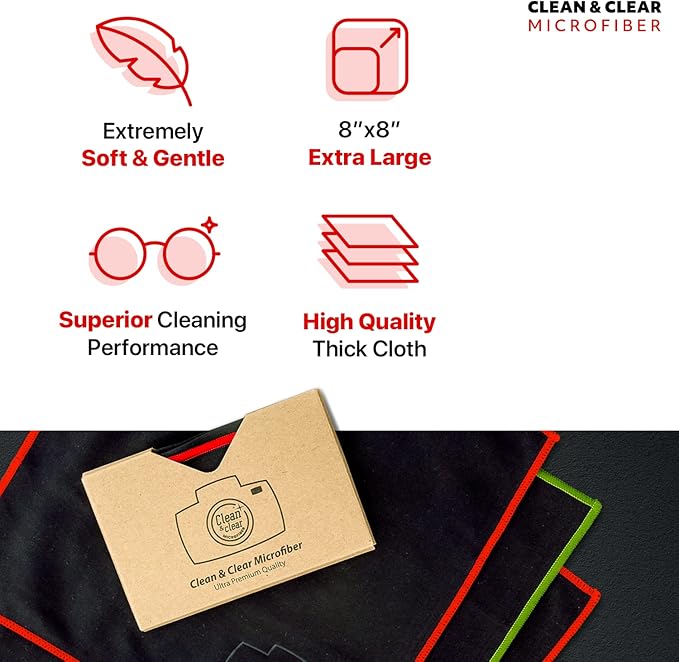 Clean & Clear Microfiber Cleaning Cloth, Extra Large [10 Pack] Ultra Premium Microfiber Cleaning Cloth - Microfiber Cloth for Camera Lens, Glasses, Screens, and All Lens.