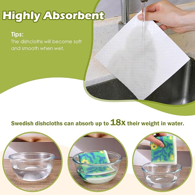 6 Packs Swedish Paper Cloths for Kitchen, Reusable Paper Towels Washable Dish Rags, Highly Absorbent Kitchen Towels Quick Drying Swedish Sponge Cleaning Dish Cloths(Colorful Broken Floral)