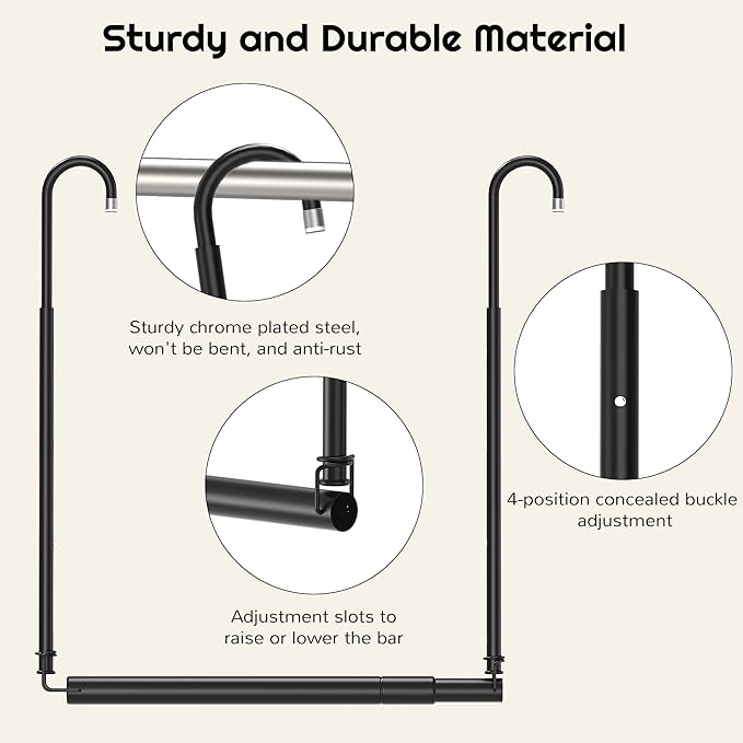 Hanging Closet Rod Adjustable Width Height Closet Rods For Hanging Clothes Black Closet Extender Hanging Rod Clothes Space-Saving Hanging Bar Organizer