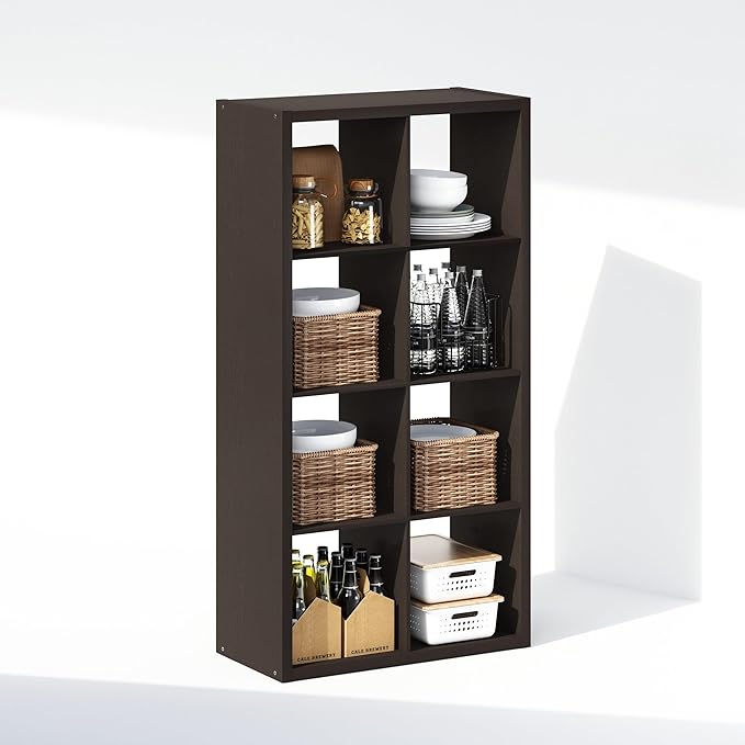 Furinno Cubic Closet Organizers and Storage, 8-Cube Closet Organizer, Open Shelf Closet Storage, Extra Thick Frame for Wardrobe, Bedroom, Living Room, Dark Oak