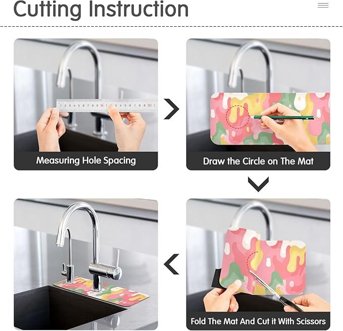 Kitchen Sink Splash Guard 2 PCS 30 Inch Sink Faucet Mat Splash Guard for Bathroom Countertop Water Absorbent Foldable Cuttable Soft Washable Multicolored Drips